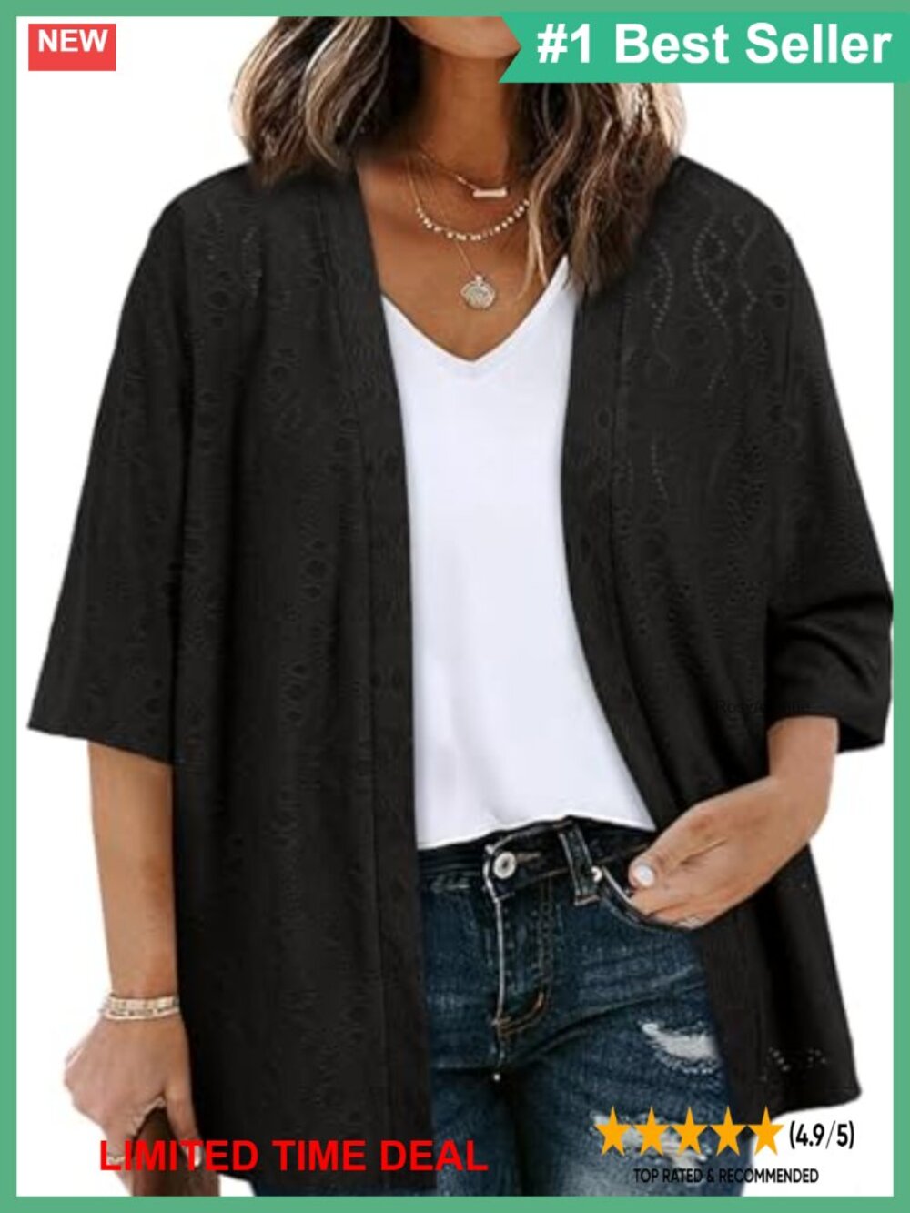 Plus Size Jacquard Knit Kimono Cardigan Half Sleeve Open Front Summer Cover Up